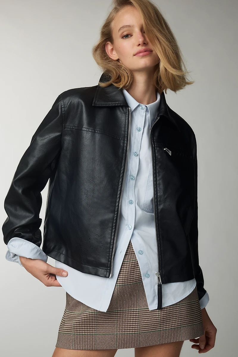 Pilcro Faux Leather Crop Moto Jacket