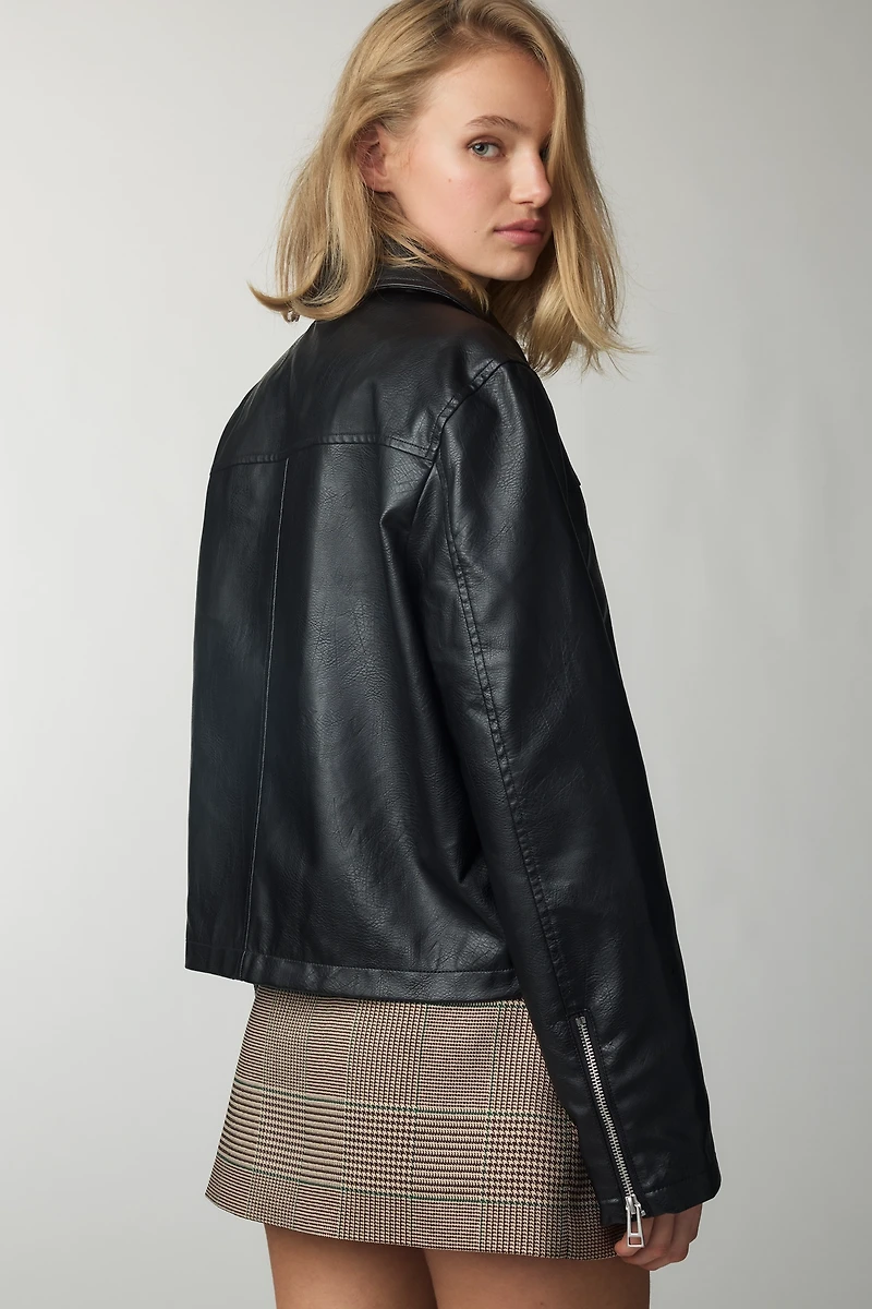 Pilcro Faux Leather Crop Moto Jacket