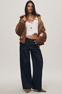 By Anthropologie Floral Embroidered Sherpa Bomber Jacket