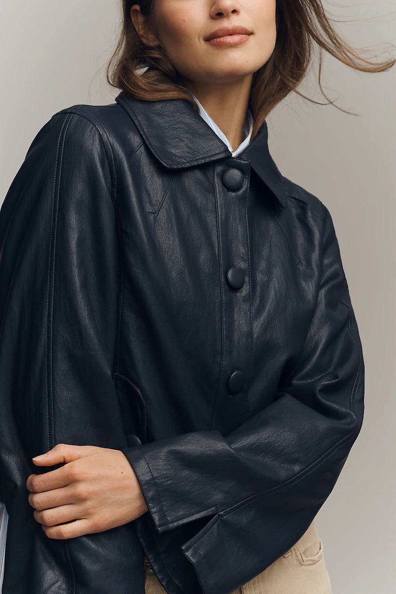 Maeve Faux Leather Retro Swing Jacket