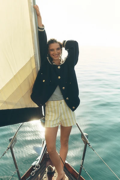Maeve Wool Blend Nautical Bomber Jacket
