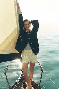 Maeve Wool Blend Nautical Bomber Jacket