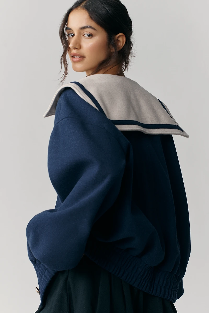 Maeve Wool Blend Nautical Bomber Jacket