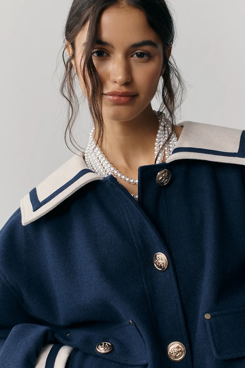 Maeve Wool Blend Nautical Bomber Jacket