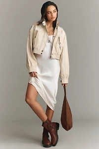 By Anthropologie Faux-Leather Floral Embroidered Moto Jacket