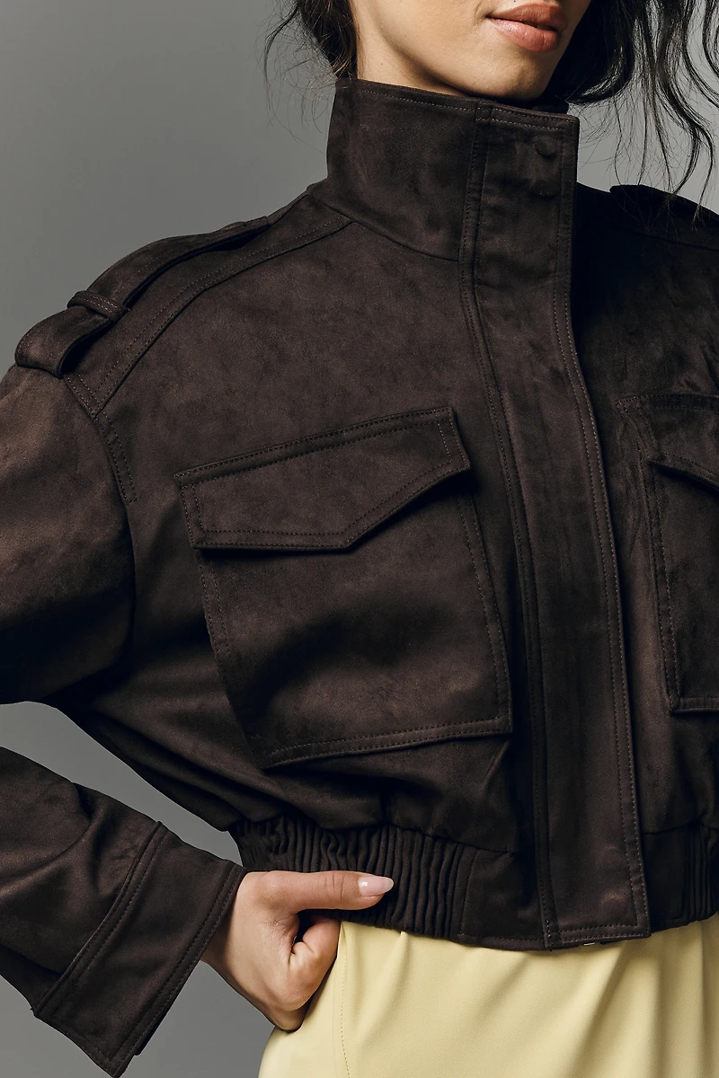 Pilcro Faux-Suede Utility Bomber Jacket