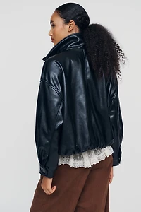 Pilcro Funnel-Neck Faux-Leather Bomber Jacket