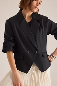 By Anthropologie Linen Scrunched Sleeve Blazer