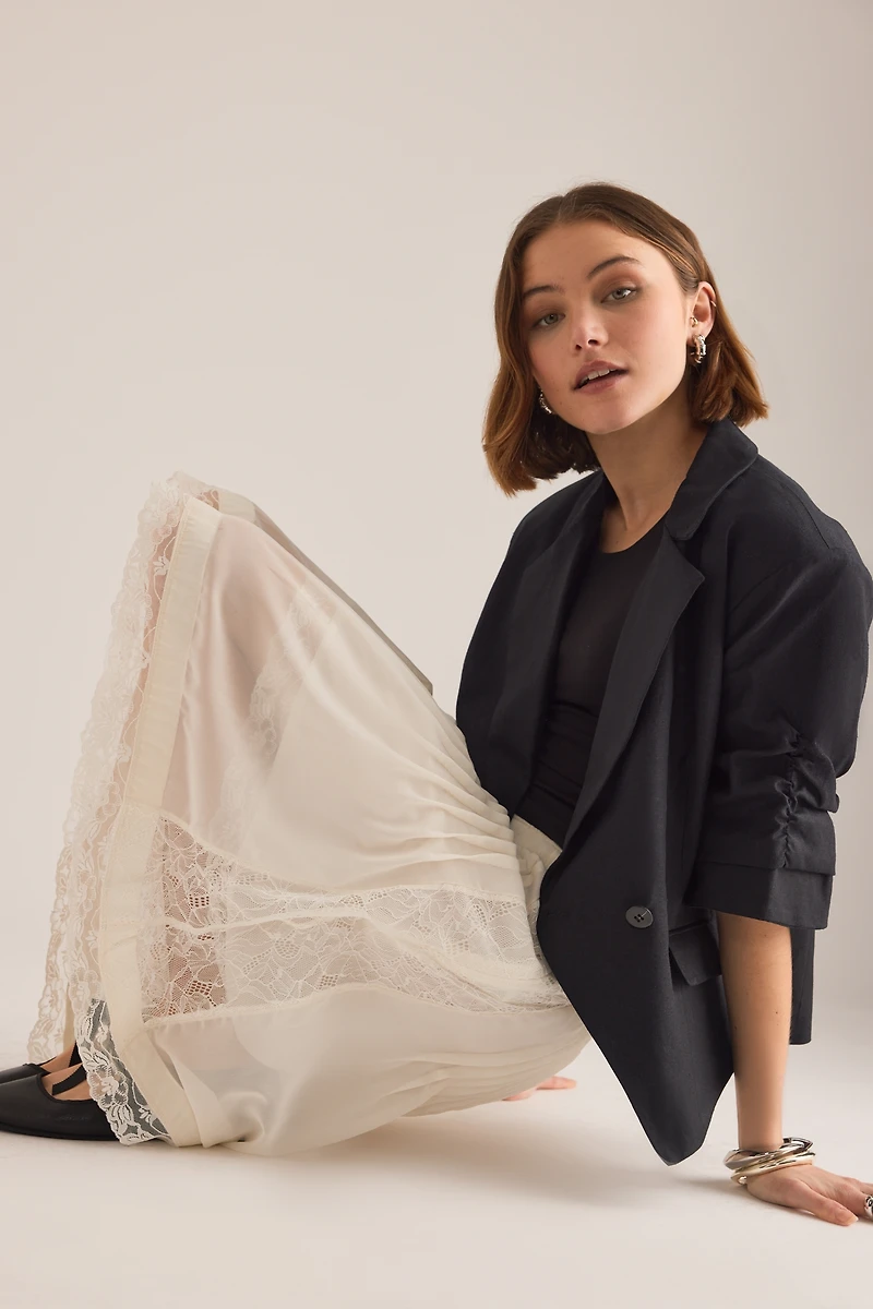 By Anthropologie Linen Scrunched Sleeve Blazer