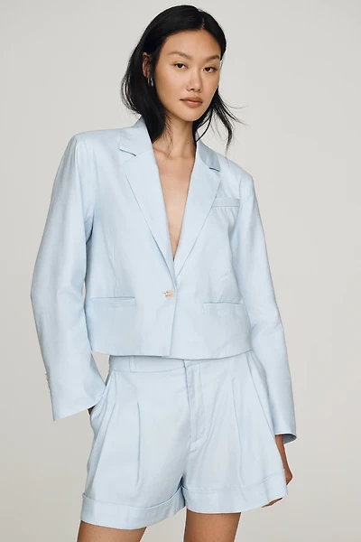 European Linen Stretch Crop Blazer