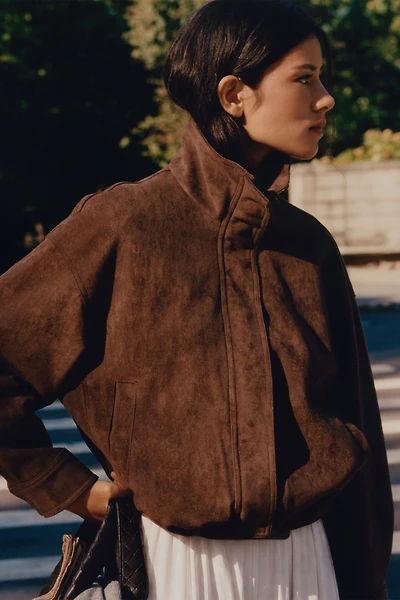 Maeve Imara Faux-Suede Funnel-Neck Jacket