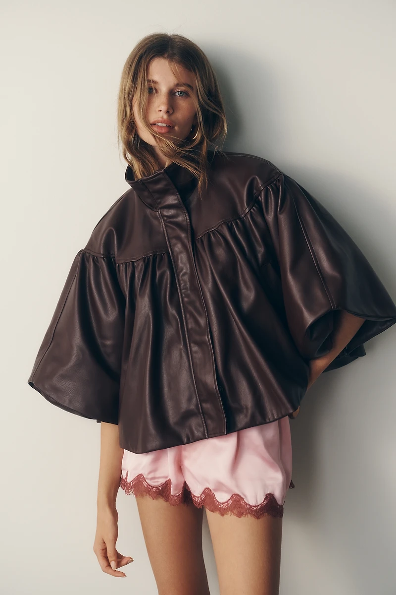 By Anthropologie Faux-Leather Funnel-Neck Jacket