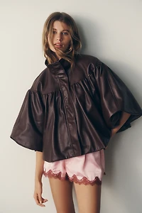 By Anthropologie Faux-Leather Funnel-Neck Jacket