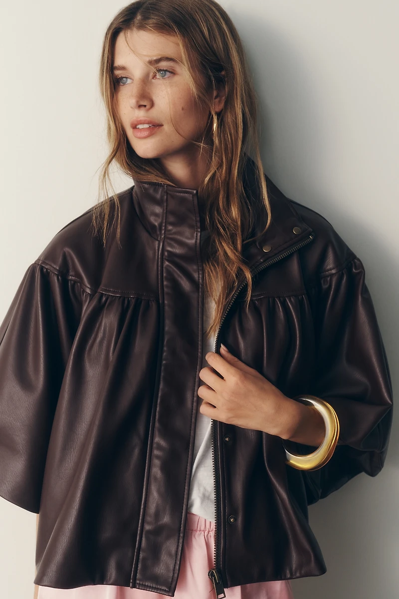 By Anthropologie Faux-Leather Funnel-Neck Jacket
