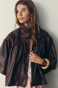 By Anthropologie Faux-Leather Funnel-Neck Jacket