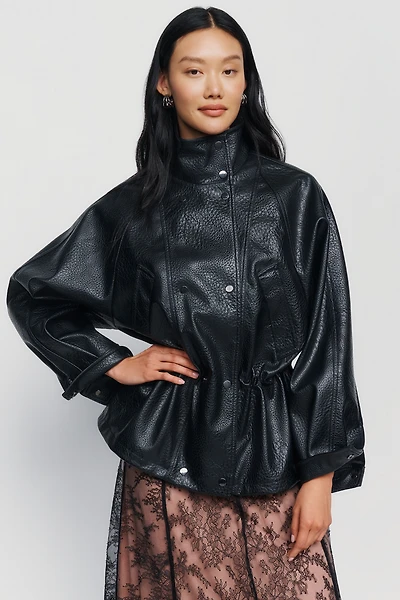 By Anthropologie Faux-Leather Cinched Jacket