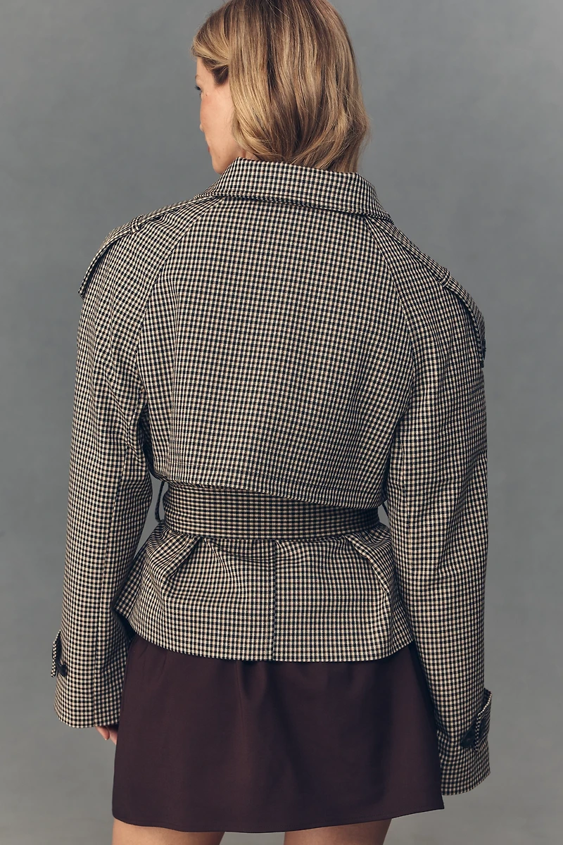 By Anthropologie Crop Plaid Trench Coat