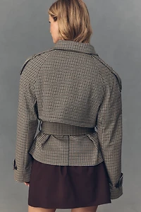 By Anthropologie Crop Plaid Trench Coat