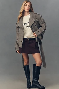 By Anthropologie Crop Plaid Trench Coat