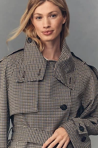 By Anthropologie Crop Plaid Trench Coat