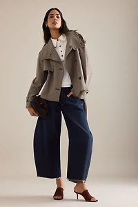 By Anthropologie Crop Plaid Trench Coat