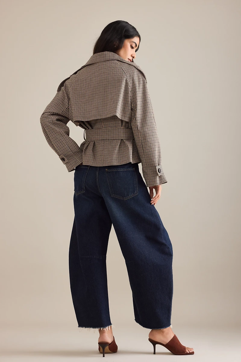 By Anthropologie Crop Plaid Trench Coat