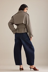 By Anthropologie Crop Plaid Trench Coat