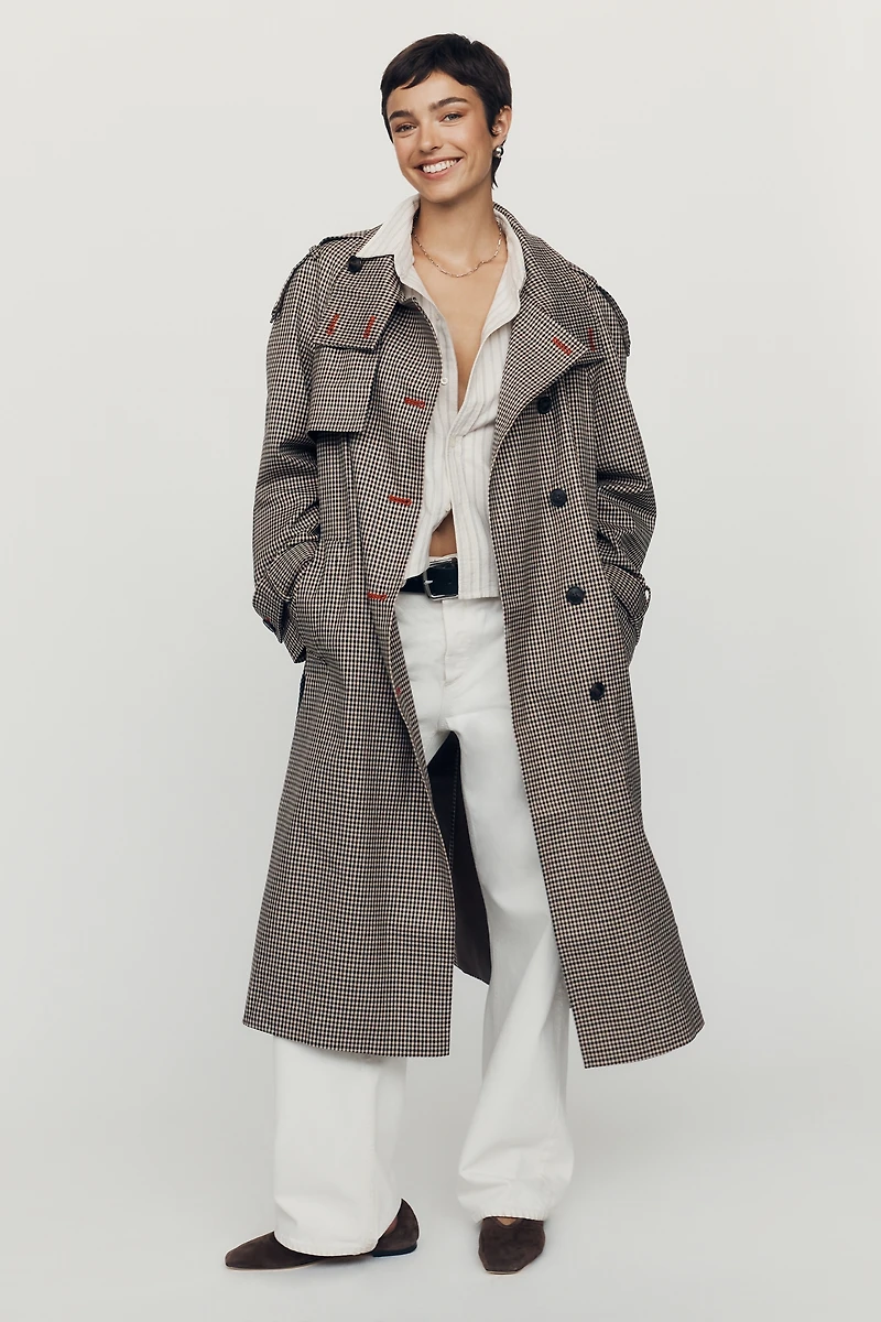 By Anthropologie Lottie Longline Check Trench Coat