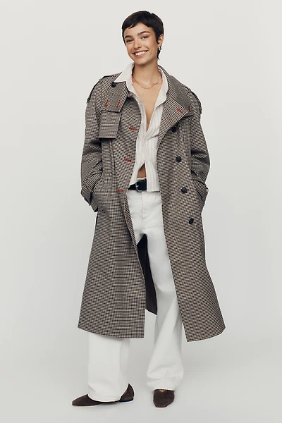By Anthropologie Lottie Longline Check Trench Coat