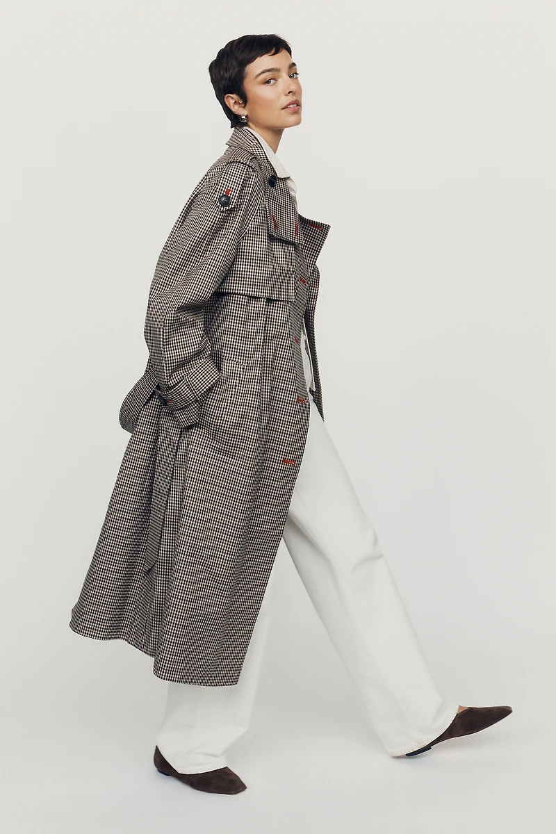 By Anthropologie Lottie Longline Check Trench Coat