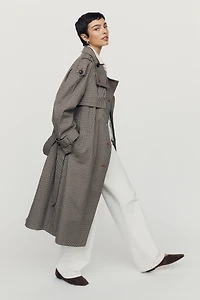 By Anthropologie Lottie Longline Check Trench Coat