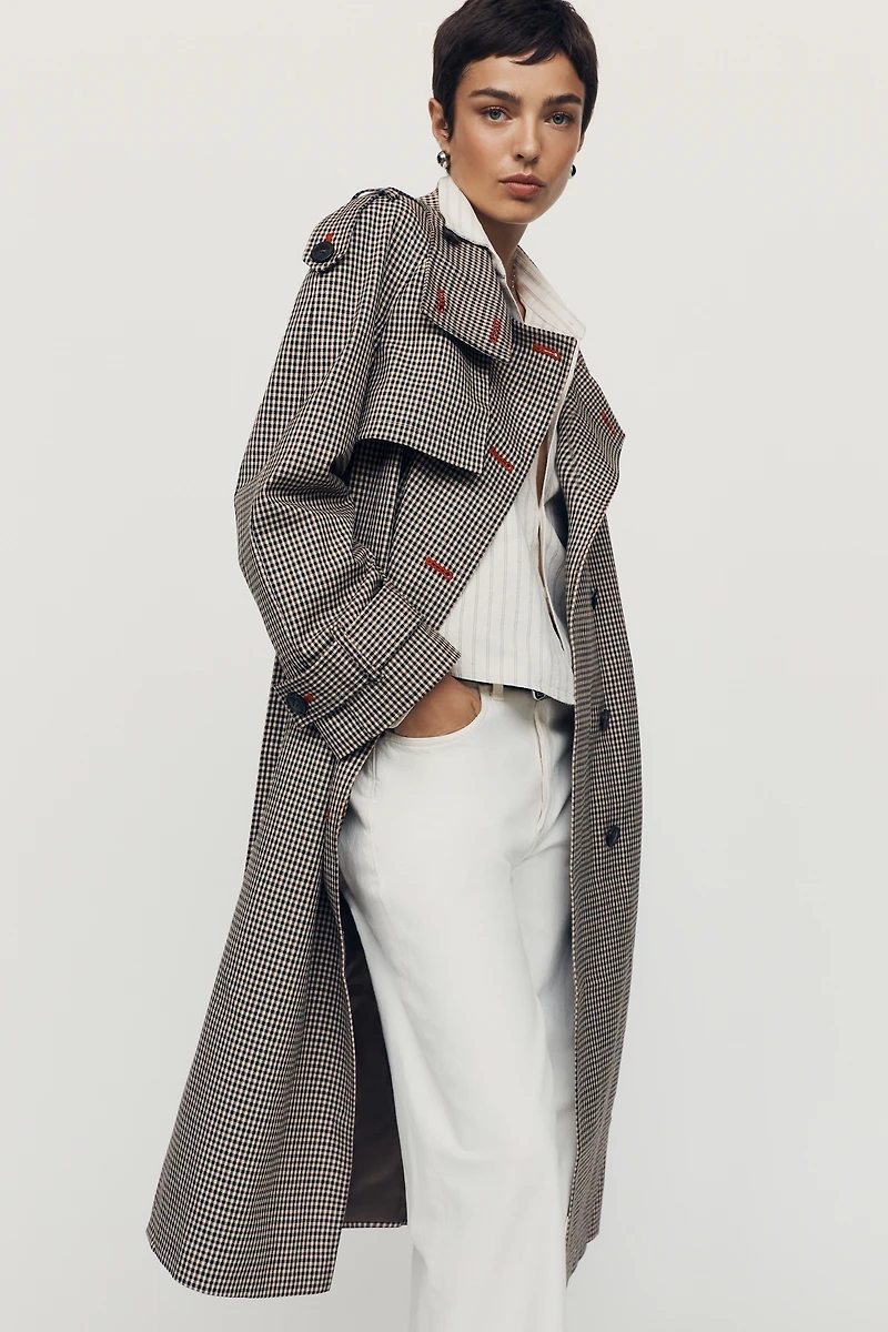 By Anthropologie Lottie Longline Check Trench Coat