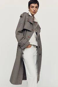 By Anthropologie Lottie Longline Check Trench Coat