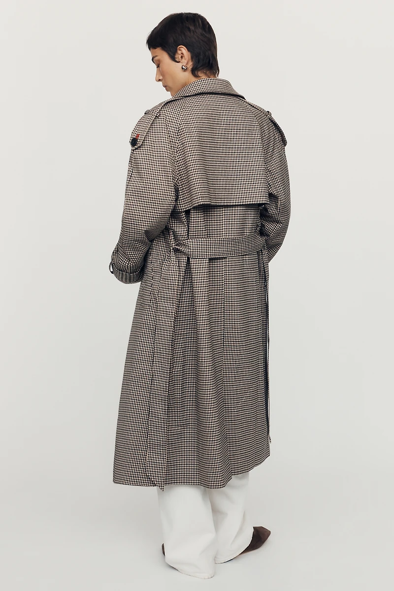 By Anthropologie Lottie Longline Check Trench Coat