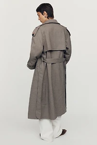By Anthropologie Lottie Longline Check Trench Coat