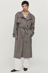 By Anthropologie Lottie Longline Check Trench Coat