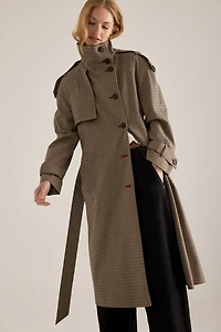 By Anthropologie Lottie Longline Check Trench Coat