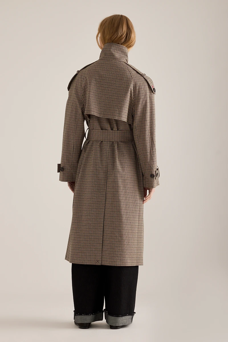 By Anthropologie Lottie Longline Check Trench Coat