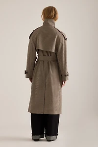 By Anthropologie Lottie Longline Check Trench Coat
