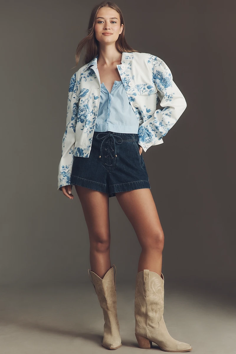 Maeve Puff-Sleeve Floral Utility Jacket