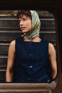 Maeve Square-Neck Cutaway Denim Vest