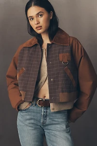 By Anthropologie Plaid Crop Utility Jacket