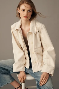 By Anthropologie 100% Cotton Swingy Smocked Chore Coat