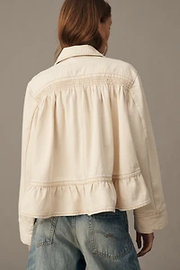 By Anthropologie 100% Cotton Swingy Smocked Chore Coat