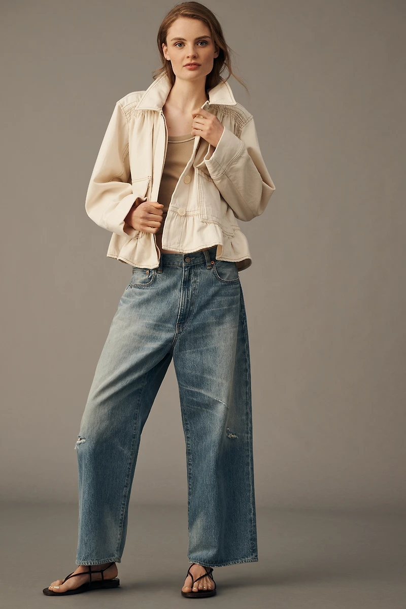 By Anthropologie 100% Cotton Swingy Smocked Chore Coat