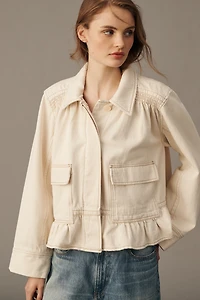 By Anthropologie 100% Cotton Swingy Smocked Chore Coat