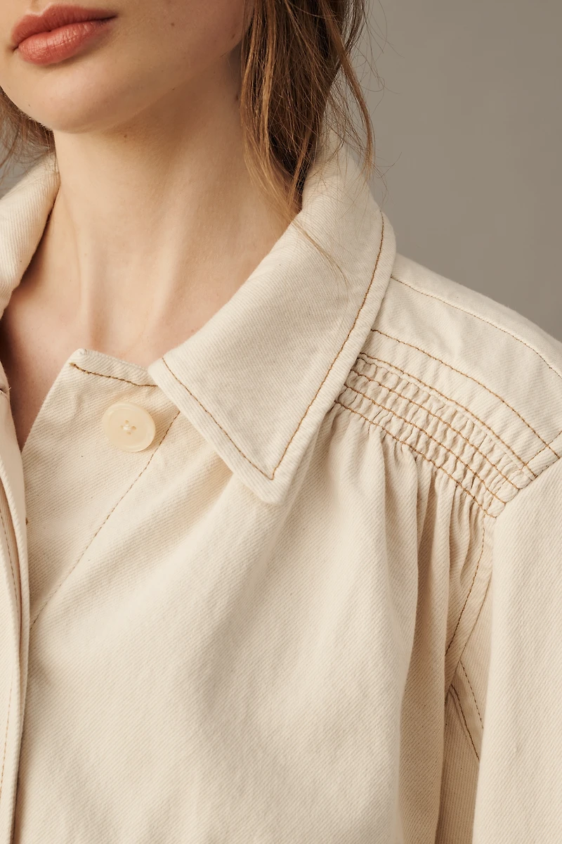 By Anthropologie 100% Cotton Swingy Smocked Chore Coat