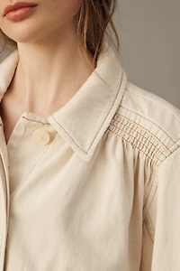 By Anthropologie 100% Cotton Swingy Smocked Chore Coat