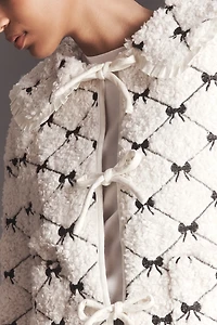 MABLE Bow-Embroidered Tie-Front Sherpa Fleece Jacket