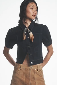 Maeve Crop Puff-Sleeve Denim Jacket